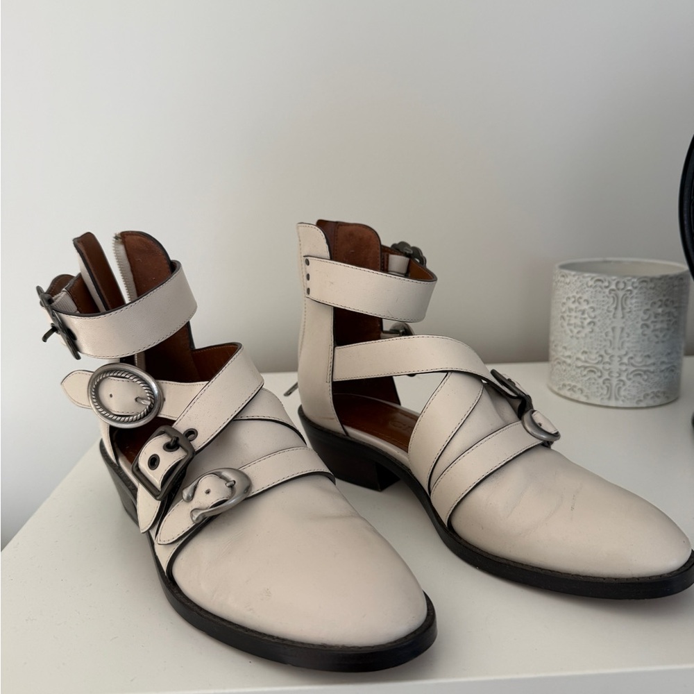 Coach Cream Ankle Boots with Buckle Straps